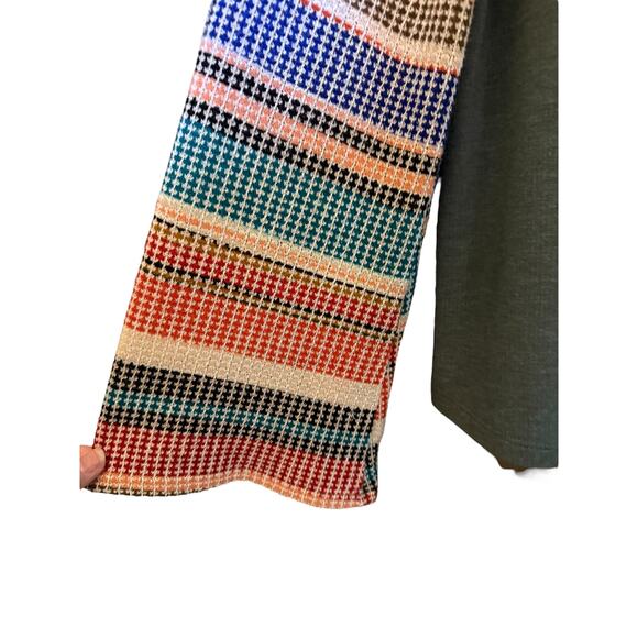 Oddy Boho Shirt Colorful Striped knit Flare Sleeves Army Green Womens Medium - Picture 3 of 4